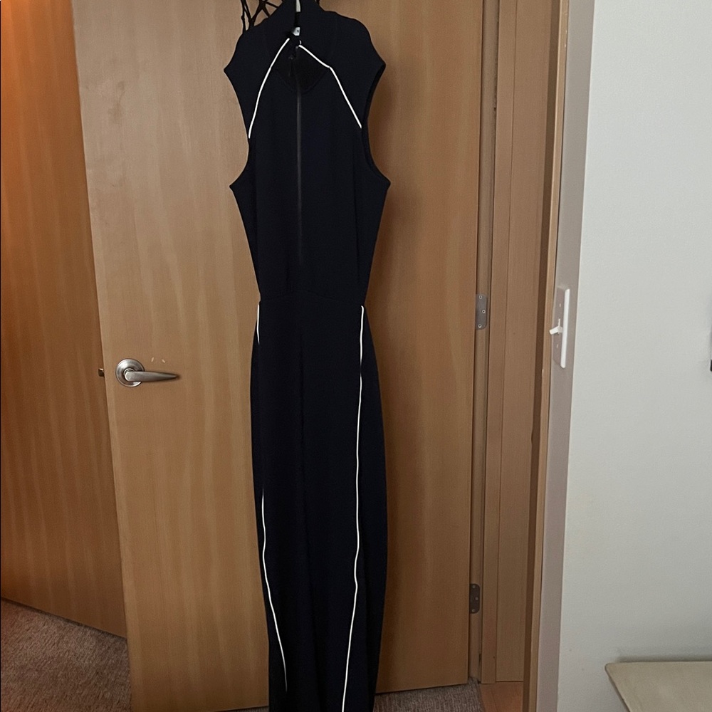 New spanx blue  Sleeveless Jumpsuit with White Trim